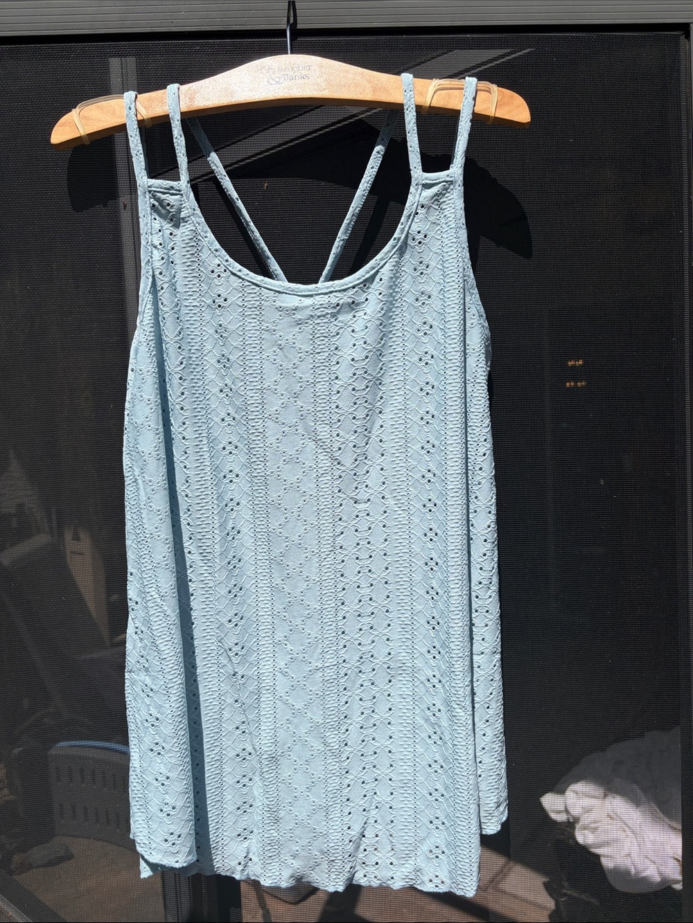 Light Blue Eyelet Strappy Tank with Double Back Straps